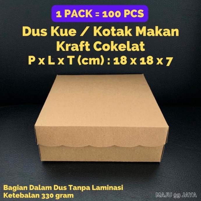 [Expert] (100 PCS) Dus Kue / Kotak Makan Nasi R8 18cm x 18cm x 7cm Kraft Cokelat (Ketebalan 330gram)