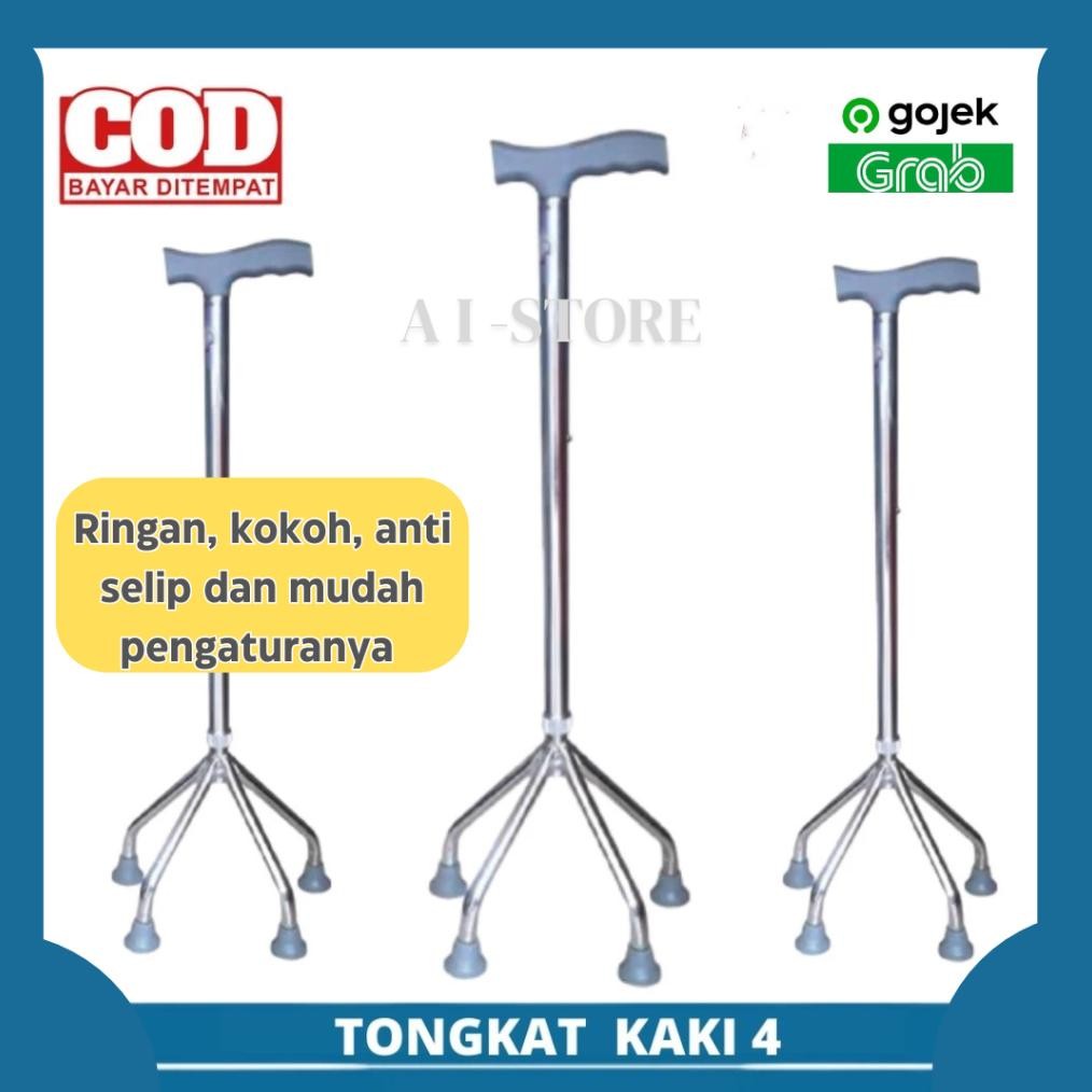 Quality Sella Tongkat Jalan Orang Tua Kaki 4 Alumunium Kemenkes/Tongkat Jalan Alat Bantu Jalan Kaki 