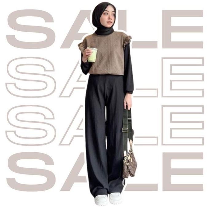 Tersedia Sasa Outfit Set Wanita Hijab ( Bawahan Celana Kulot Hitam + Baju Atasan Inner Longsleeve + 