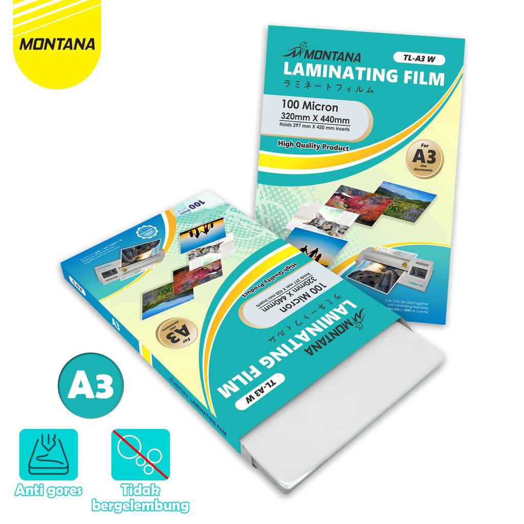 

MONTANA PLASTIK LAMINASI A3 100 SHEETS LAMINATING FILM HIGH QUALITY TLA3W
