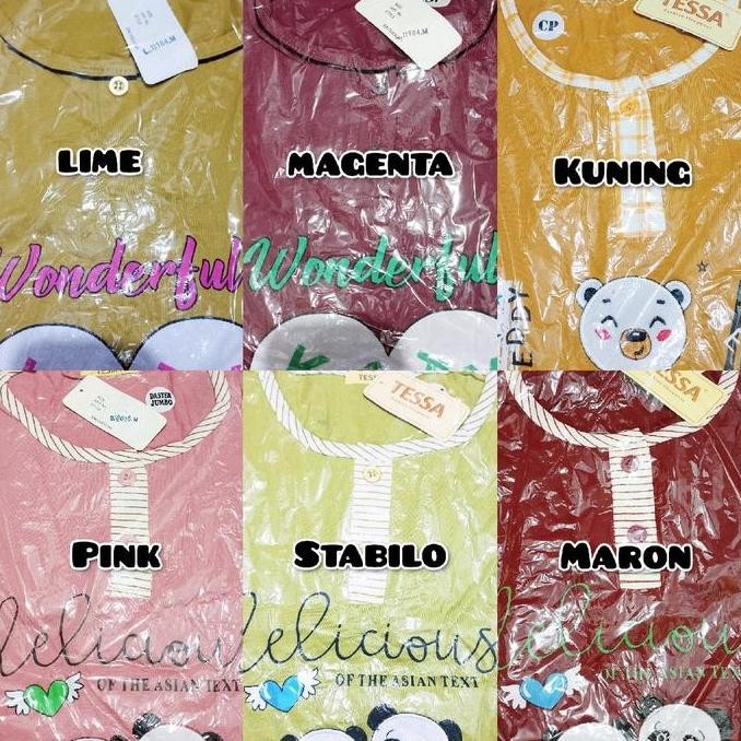Tessa - Daster Wanita Kaos Tebal / Daster Tessa / Daster Fit To L-Xl / Daster Bordir Tebal Ready