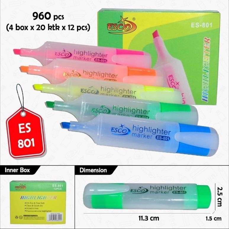 

stabilo highlighter 5 warna kode es 801 isi 12 pc