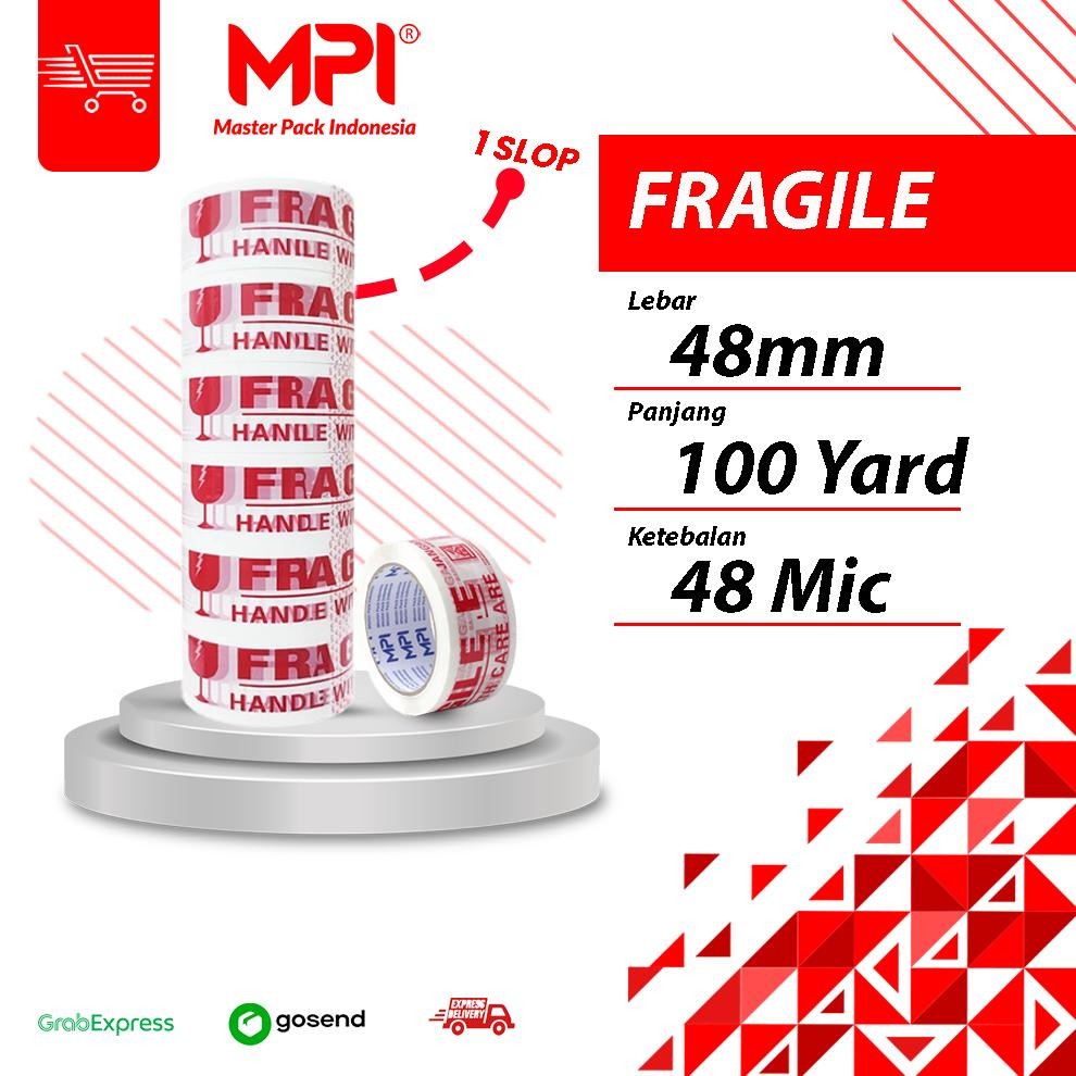 

1 SLOP [ 6 PCS ] LAKBAN FRAGILE PUTIH MPI JANGAN DIBANTING 48MM X 100 YARD 48 MICRON AST