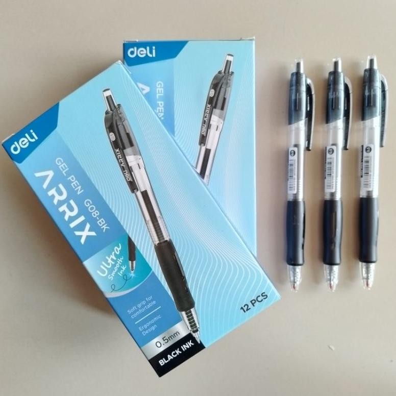 

Pulpen Gel Pen Deli Retractable G-08 Hitam 0,5mm ( 12 Pcs ) [ Original ]