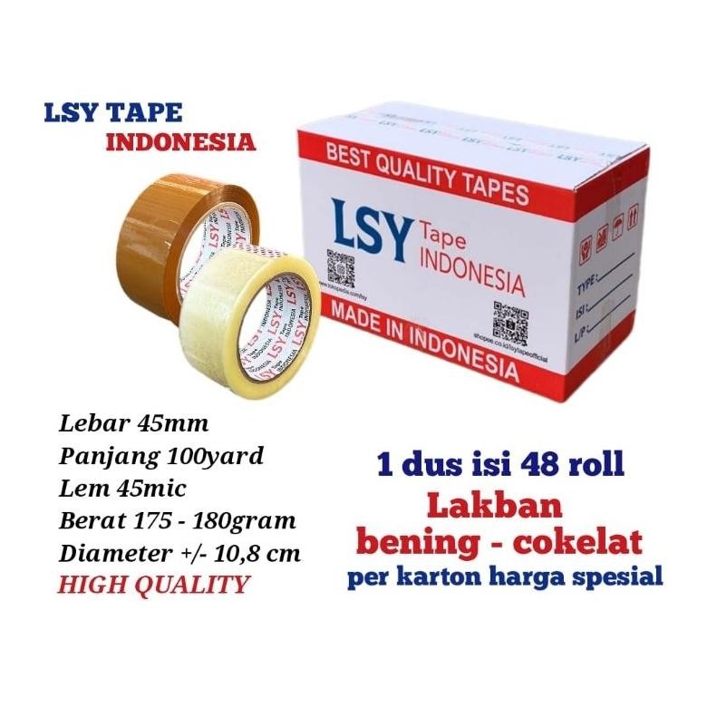 

lakban bening - cokelat kualitas LSY TAPE 1 dus isi 48 roll 100yard CMH AST