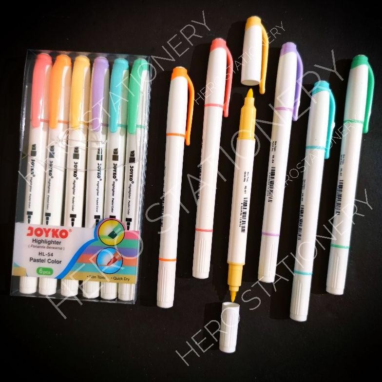 

Highlighter spidol marker pastel colors dual tip joyko set 6 warna HL-54