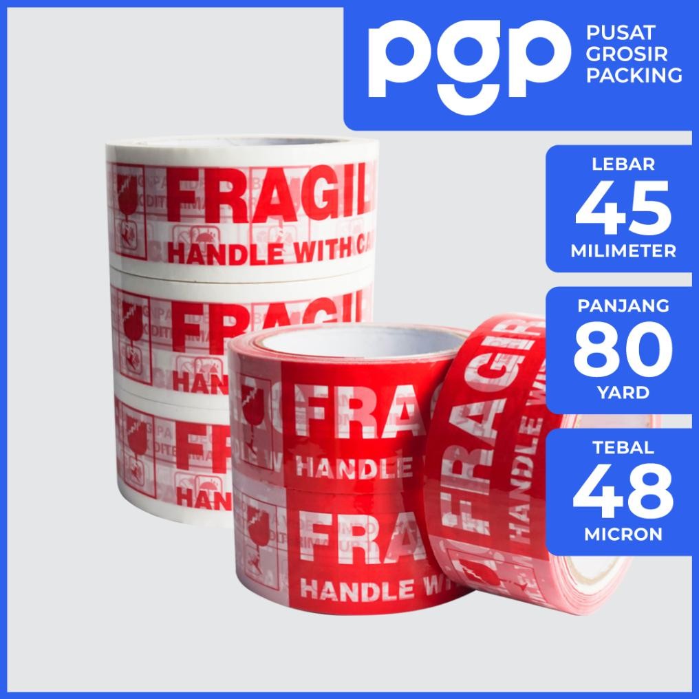 

Lakban Fragile Unboxing Putih / Merah 45mm x 80 Yard | 1 Slop Isi 6 Pcs/Roll | Lakban Murah Berkualitas AST