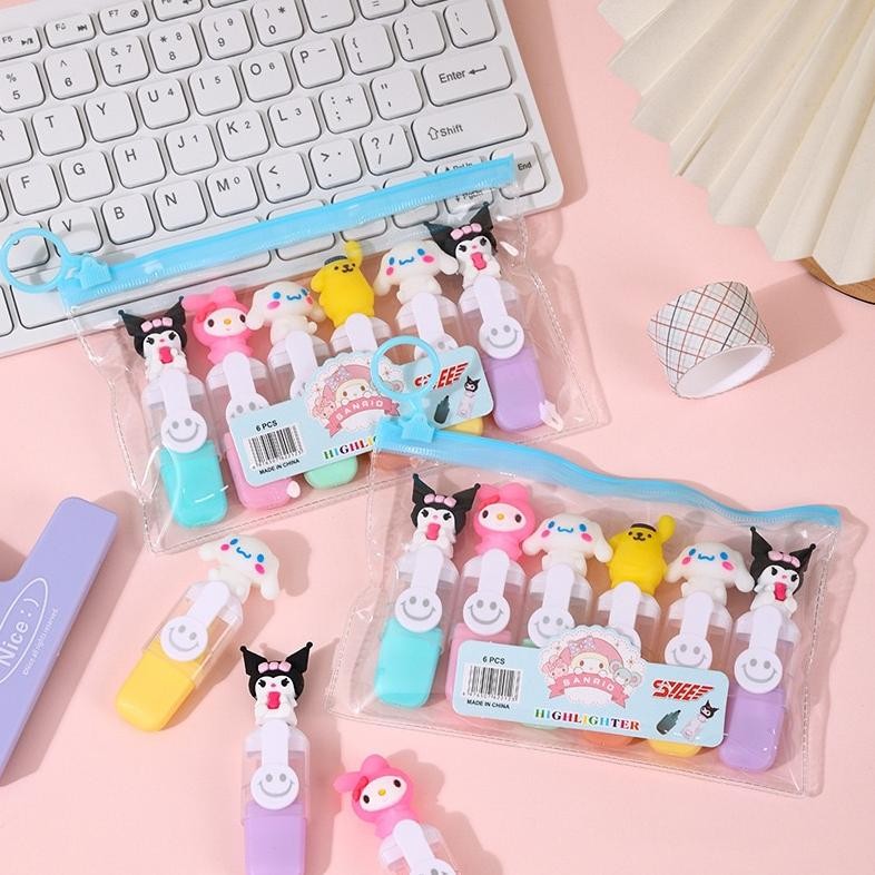 

6 PCS 1 set Stabilo sanrio highlighter/ Stabilo pastel color cute penanda pewarna