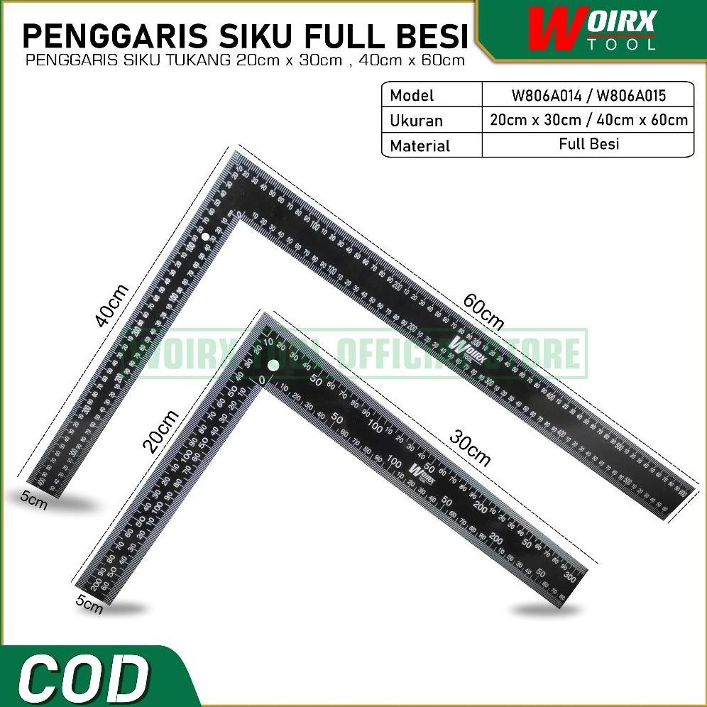 

WOIRX TOOL Penggaris Siku Meter Siku Tukang Full Besi 20x30cm 40x60cm AST