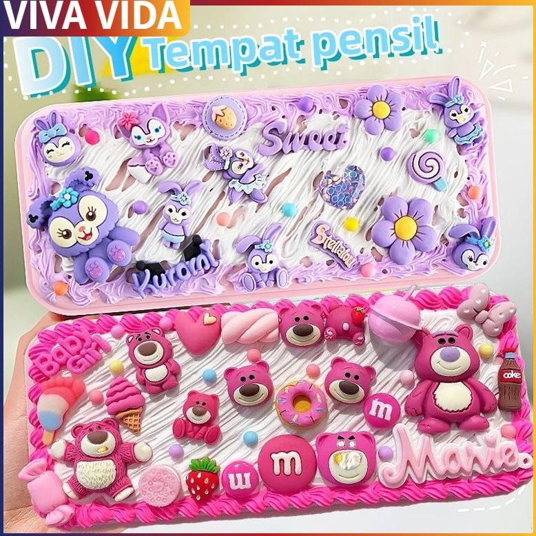 

Kotak Pensil DIY Deco Cream Kit / Tempat pensil menghias /Membuat kit bahan kotak pena kartun AST