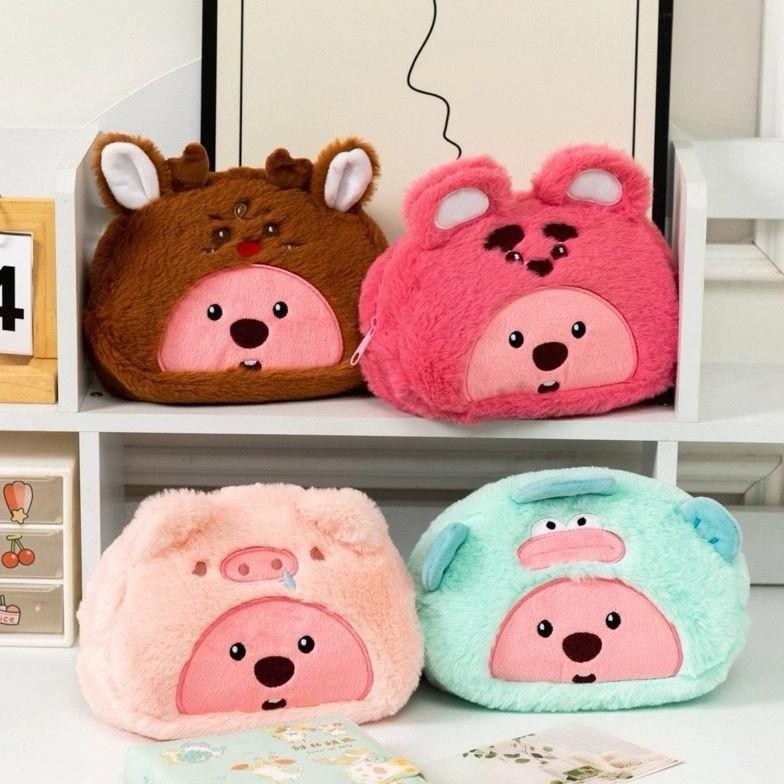 

kotak pensi tempat pouch bulu lembut loopy berang berang gemas karakter pouch make up large capacity cute storage bag organizer student stationery lucu unik sanrio hangdoyon AST