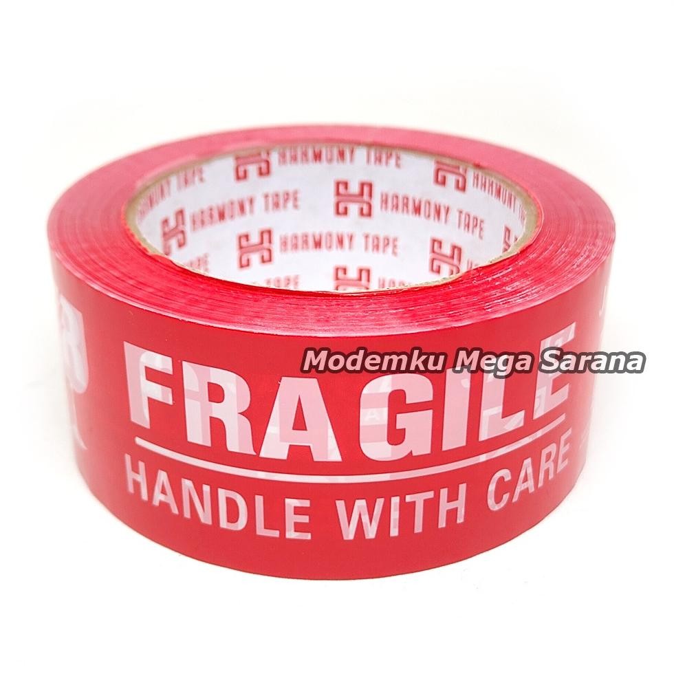 

D-54 Harmony Lakban Fragile 100 Yard 48Mm Pecah Belah Jangan Dibanting Mudah Pecah Bocor - Merah