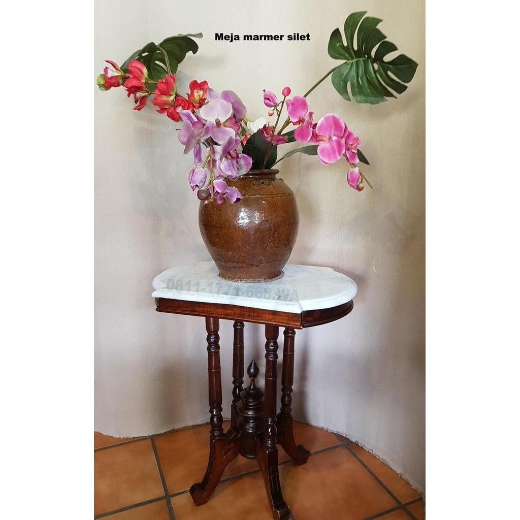 Meja Silet Marmer Antik White Carara