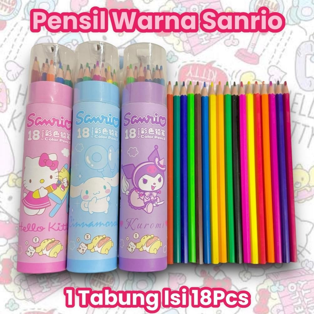 

Pensil Warna Warni tabung gambar karakter lucu isi 18 Pcs Free serutan gambar 1 Tabung warna warni AST
