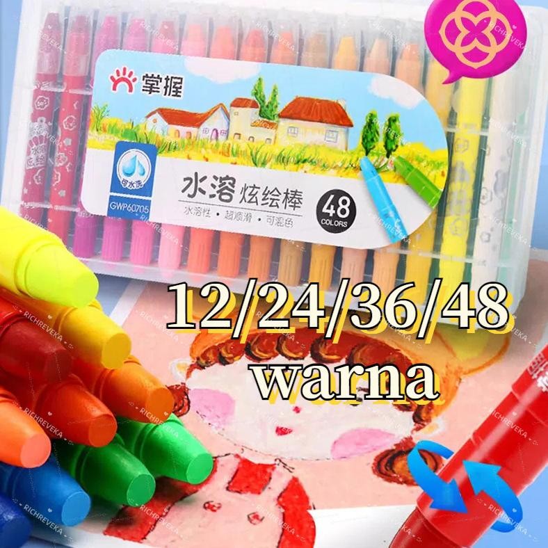 

48PCS Warna Sedang Crayon Original Water Soluable Crayon Krayon Mewarnai Perlengkapan Sekolah Anak-anak AST