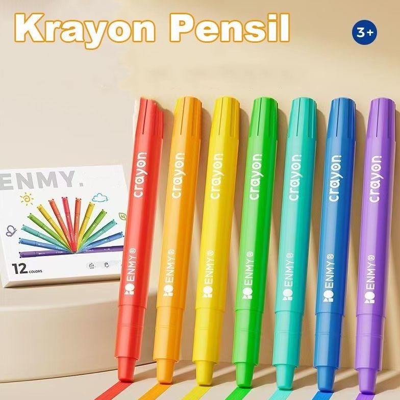 

krayon pensil warna lengkap set Krayon Dapat Dicuci Air Crayon Putar Inti untuk Anak Melukis tanpa Mengusap Tangan Batuan Lukis AST