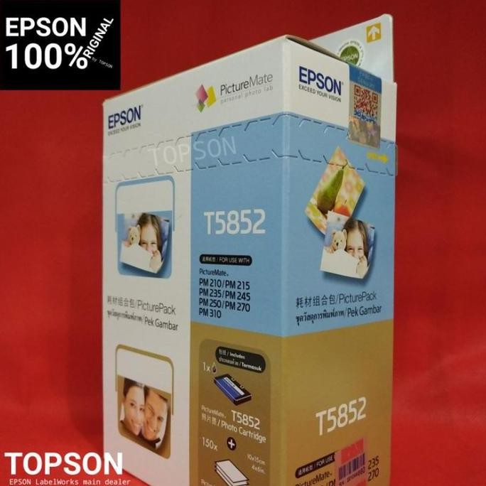 Epson Picturepack T5852 Photo Paper & Ink Cartridge Picturemate Pm245 New Stok