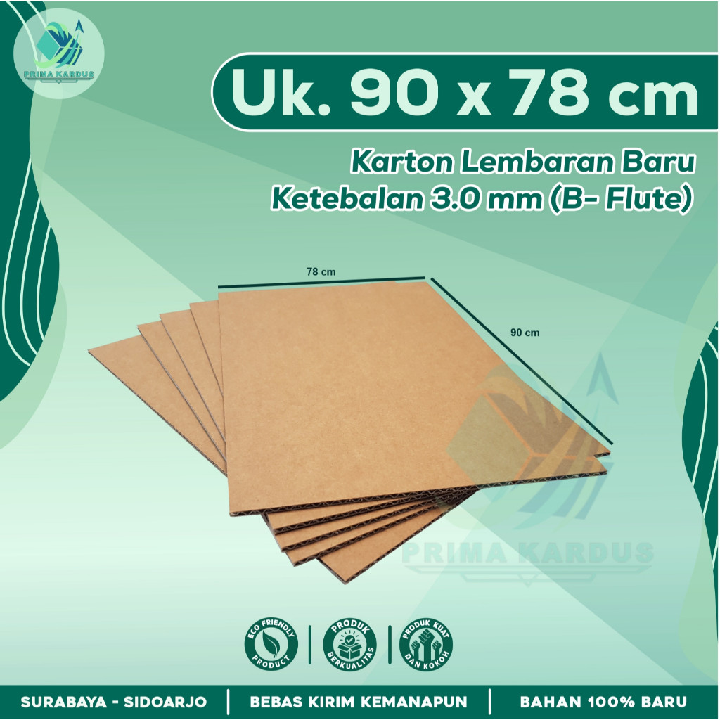 

Kardus / Karton Lembaran Ukuran 90x78 cm | B-Flute ± 3mm Single Wall |