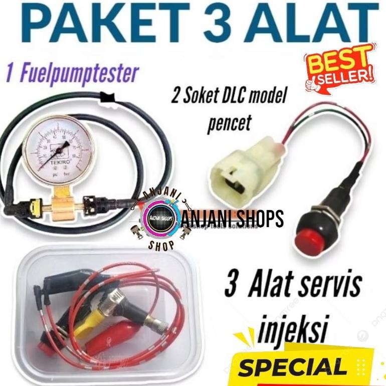 PAKET Alat ukuran tekanan fuelpump motor injeksi + alat Servis injektor motor dan mobil + soket dlc 