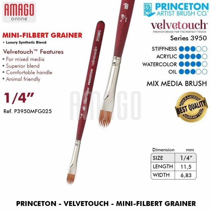 

Brush PRINCETON - Velvetouch - Synthetic - Mini Filbert Grainer - Ukuran 1/4 - Kuas Mini AST