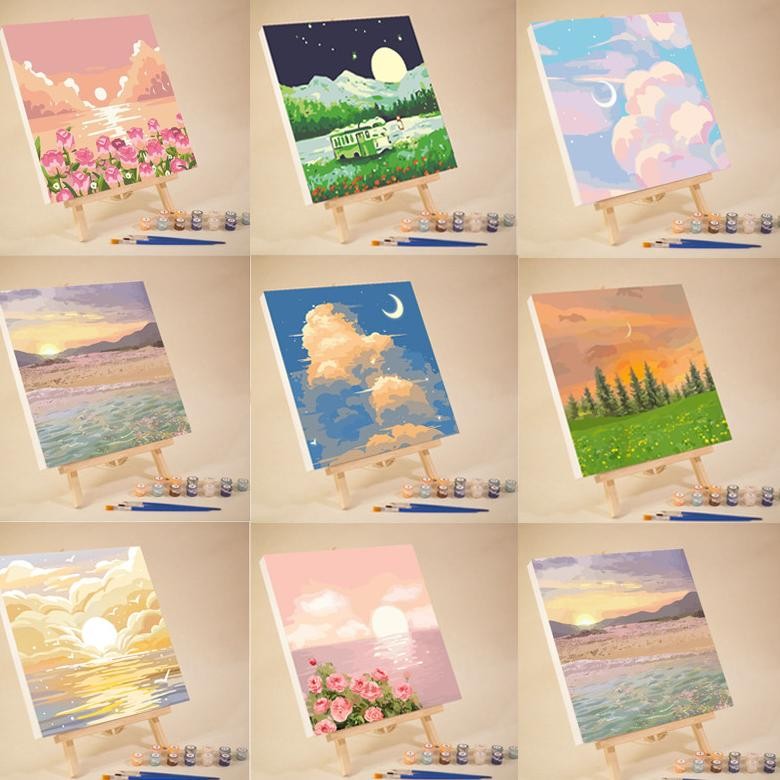 

Kit Lukisan Kanvas 20x20cm, Cat dengan Angka, DIY Seri Alam, Estetika Digital untuk Memperindah Rumah AST