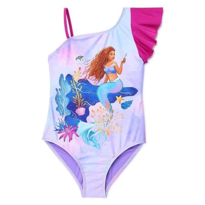 Disney Ariel the Little Mermaid One Shoulder One Piece Swimsuit with Ruffle Sleeve