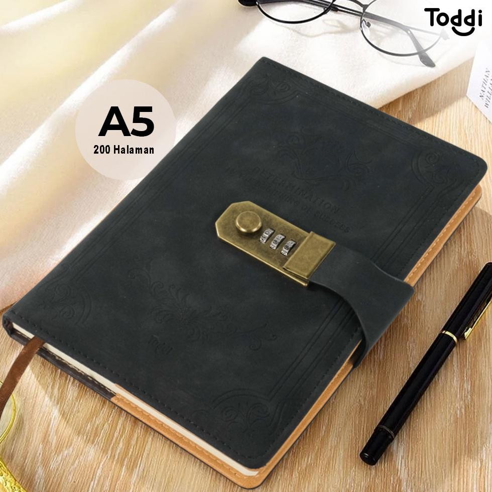 

Toddi Buku Jurnal Leather Diary A5 70GSM 200 Halaman Grid with Lock - TD100 AST
