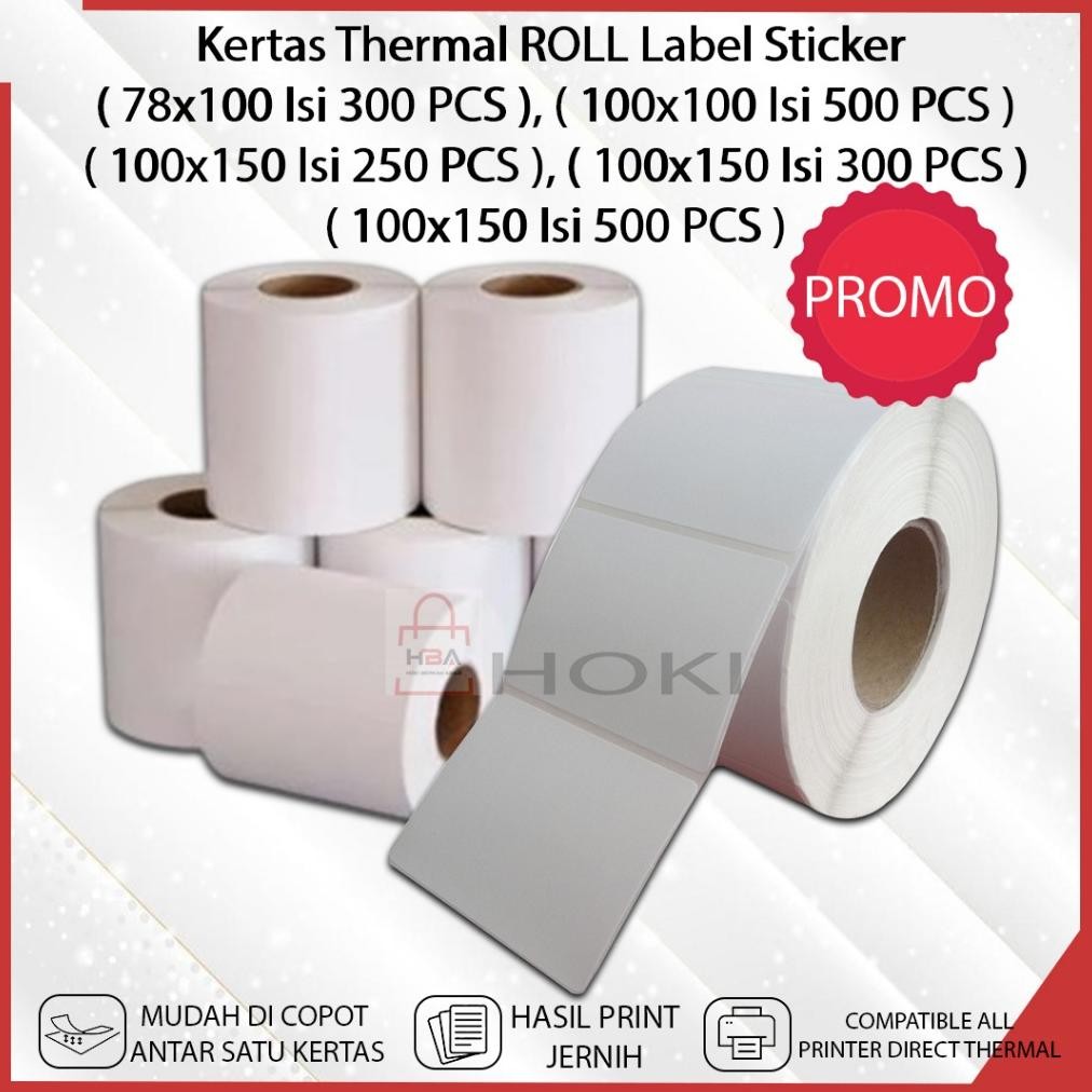

Kertas Thermal ROLL Uk 78x100 100x100 100x150 Isi 500 PCS Cetak Sticker Printer Resi Paket Usaha Online Shop AST