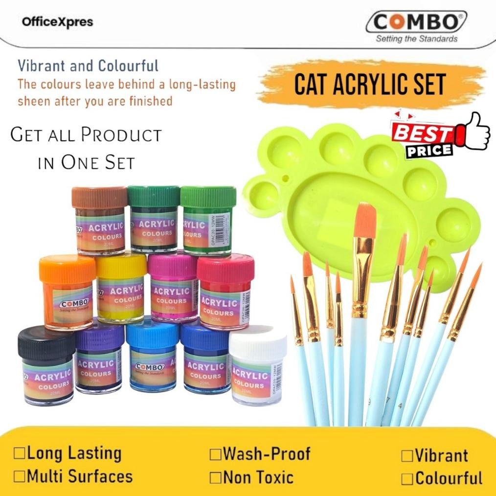 

Cat Akrilik Set / Artist Series / Paket Set Alat Lukis / Acrylic 12 Colour + Brush 6 Size + Palette Besar / Paint Brush AST