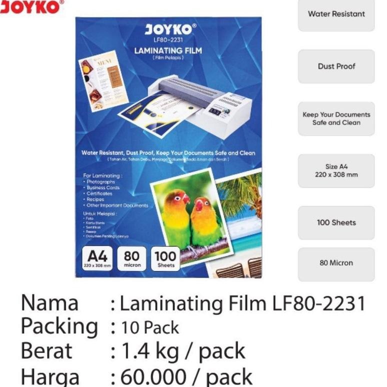 

Plastik Laminating Film A4 Joyko Lf80-2231 AST