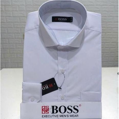 Kemeja BOSS Putih Polos Lengan Panjang Pria Slimfit Bahan Berkualitas Premium