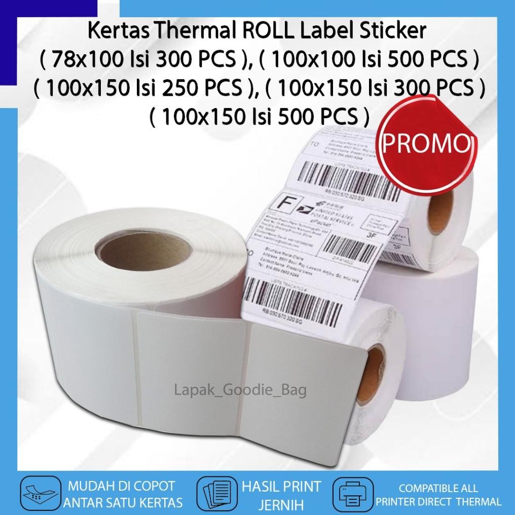 

Kertas Thermal LABEL STICKER 78x100 100x100 100x150 ROLL Kertas Barcode Cetak Resi Online Shop Ekspedisi AST