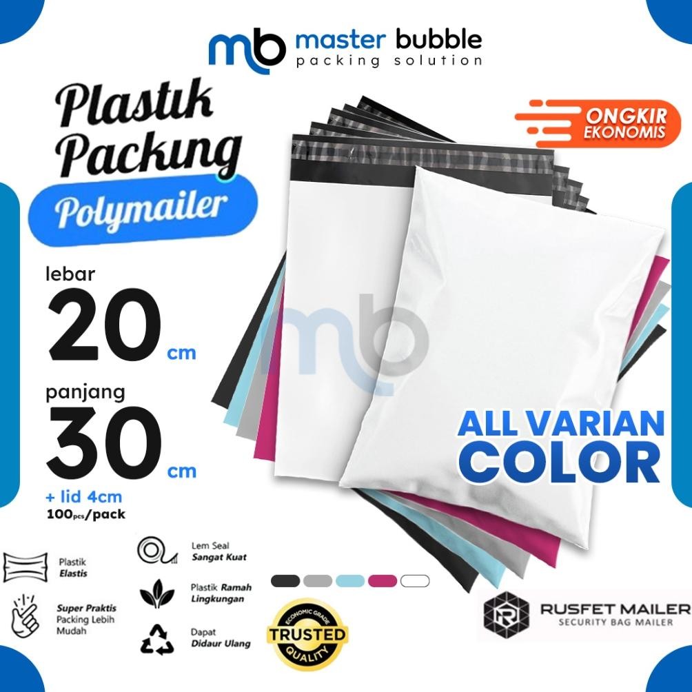 

Polymailer Amplop 20cm X 30cm Polos Solid Color Plastik Packing Online shop Harga Per-Pack AST