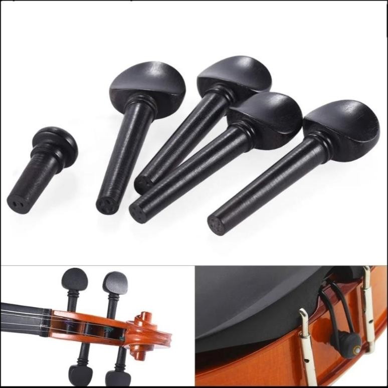 Chin Rest Tailpiece Tuning Peg Endpin Biola Violin Parts Set Ebony Black