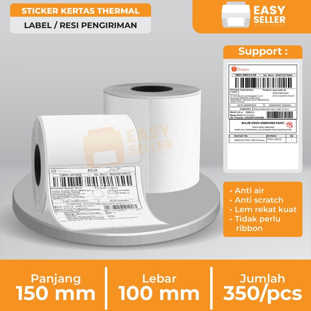 

Label Thermal Resi Stiker 100x150 mm / Kertas Sticker A6 100 x 150 mm / Paper Thermal 100x150mm 500 Lembar Roll AST