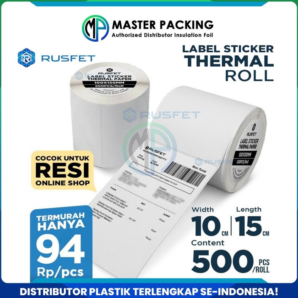 

Kertas Termal Label Sticker Paper Thermal Printer Resi 10x15cm - 500 Lembar Struk Kasir Rusfet Ecer AST