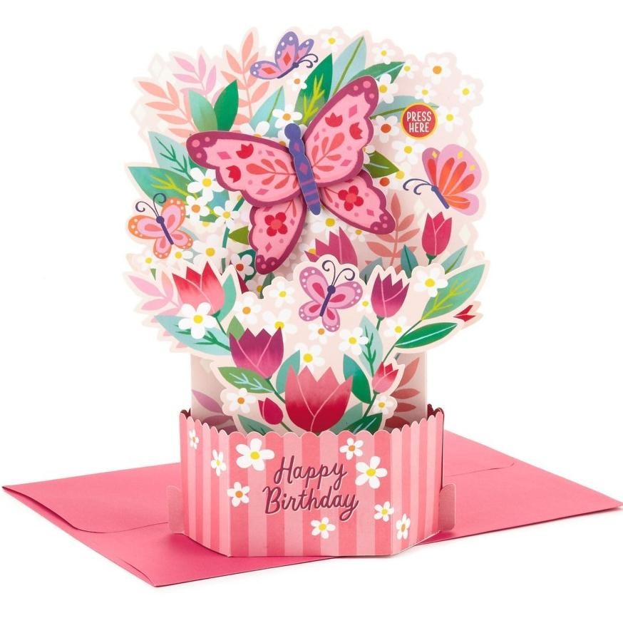 MINDU GREETING CARD- HALLMARK- BIRTHDAY- BUTTERFLY BOUQUET 3D POP-UP