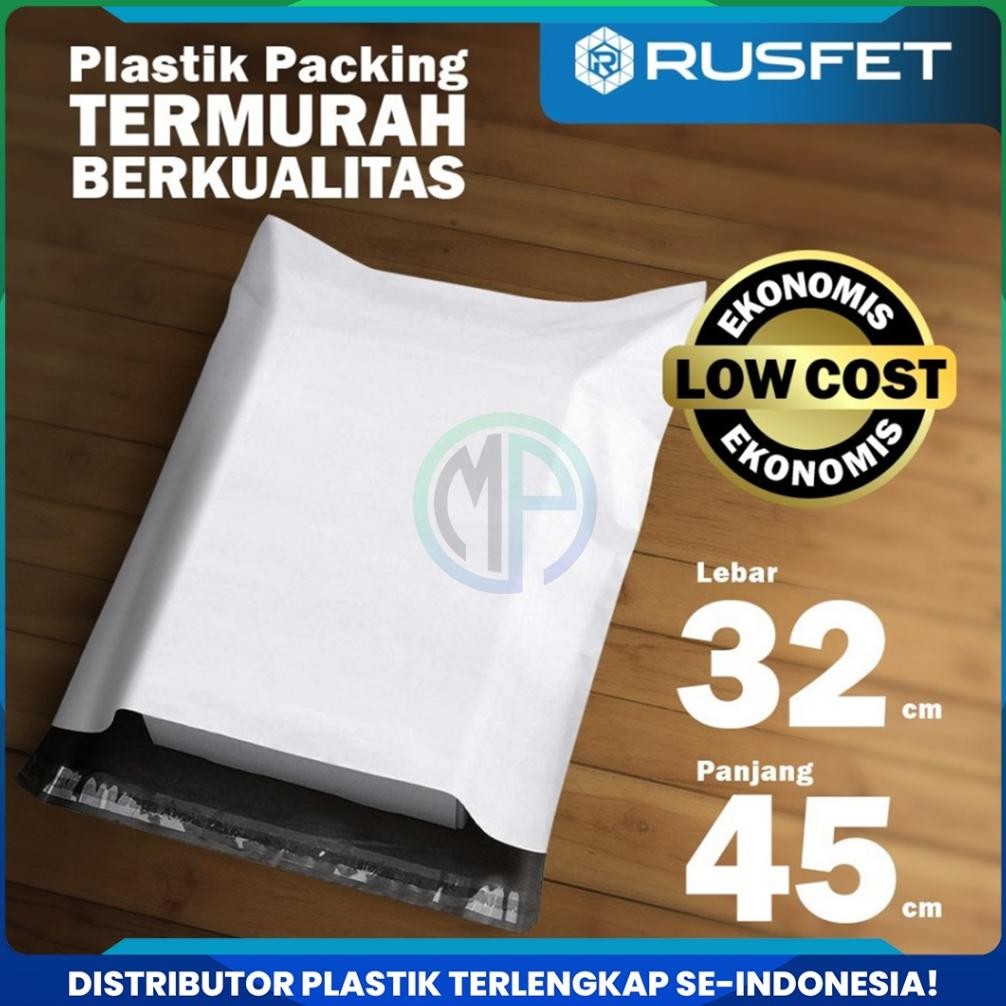 

Amplop Plastik Polymailer Putih 32cm x 45cm Low Cost Plastic Packing Polos Online shop Rusfet Murah AST