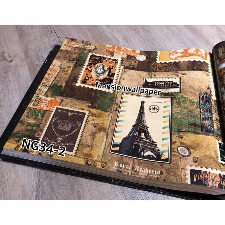 

Wallpaper Dinding Murah Vintage Paris Eropa Postcard Perangko Retro AST