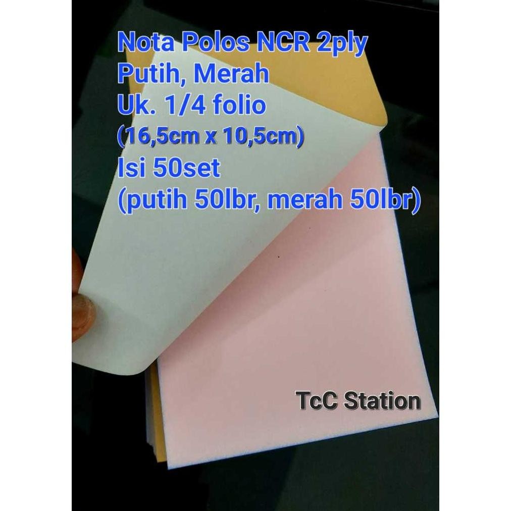 

1 PAK 5 BUKU Nota POLOS NCR 2ply 1/4 folio 2 Rangkap Putih Merah 1/4f Carbon NCR 2 ply POLOS TANPA CETAKAN AST