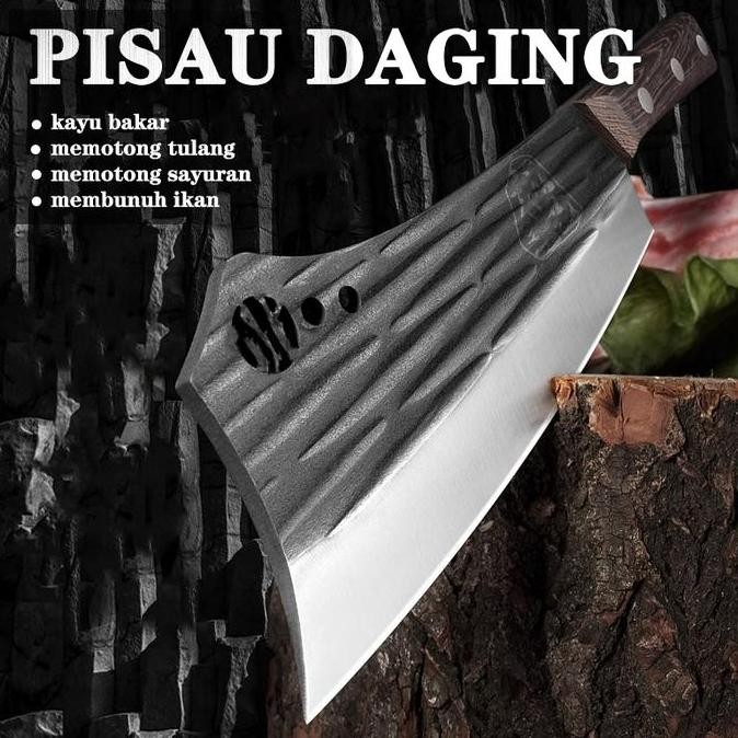 Pisau Daging Pisau Koki Pisau Baja Premium Pisau Dapur Super Tajam Unik Garis-Garis Kitchenware Pisa