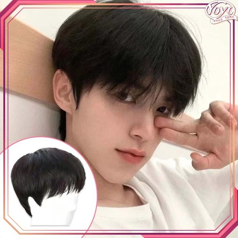Rambut Wig Pria Pendek Rambut Palsu Pria Korea Wig Cowok Belah Tengah Wik Rambut Pria READY STOCK