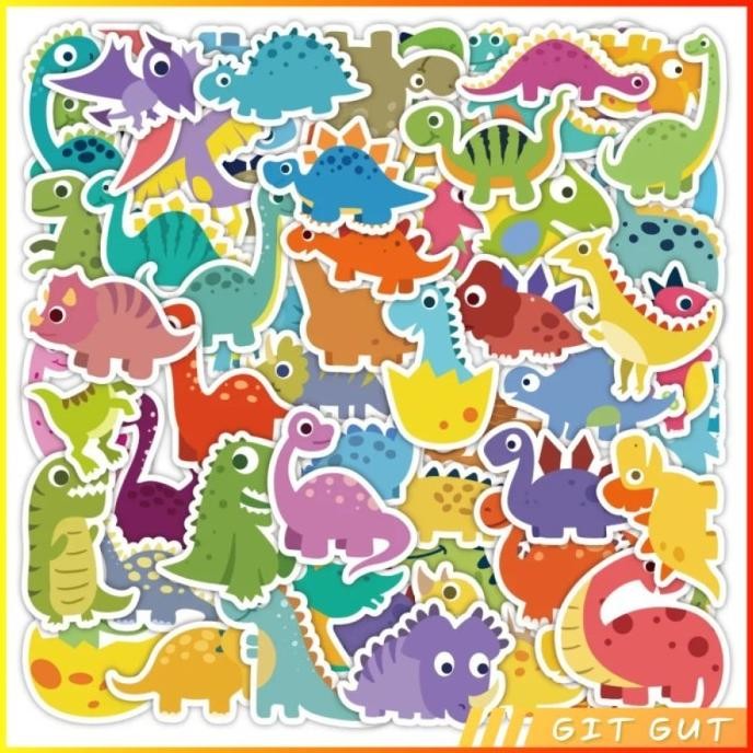 

Sticker Pack Stiker Vinyl 60 Pcs Dinosaur Cute Cartoon Little Dino Co