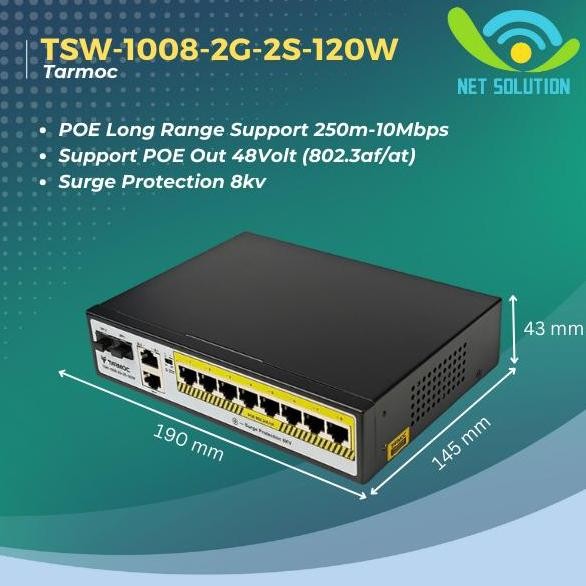 Tarmoc Tsw-1008-2G-120W, 8 Port Gigabit Poe 802.3Af/At Poe Switch 120W New Stok