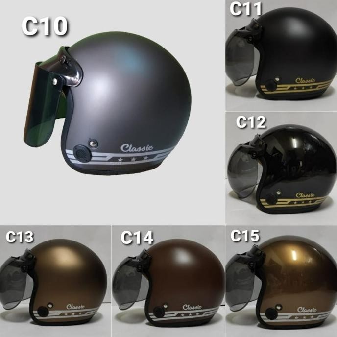 [Allthebest] Hlm Helem Bogo Retro Dewasa Helm Classic Kaca Datar Silver Pelangi