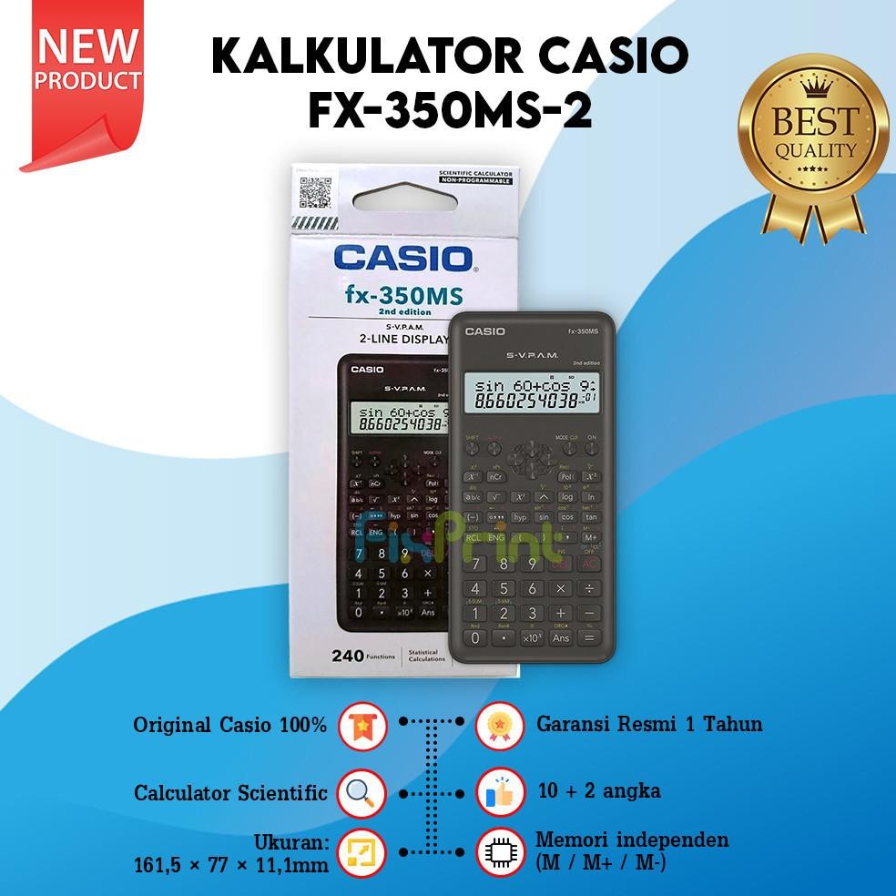 

Kalkulator Scientific Casio FX-350MS 2 Calculator FX 350MS 2 Ilmiah Standar New Original