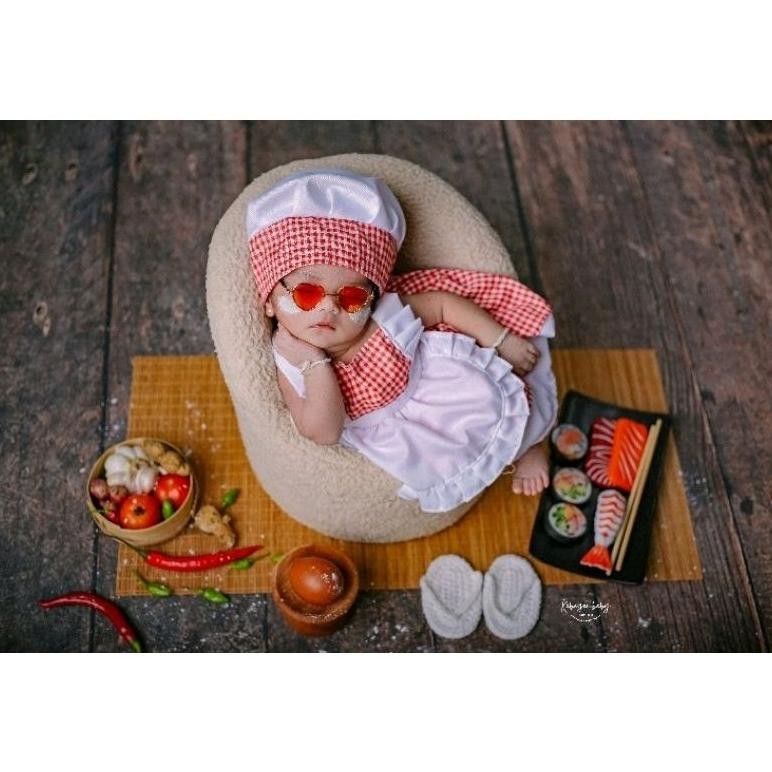 NEW KATALOG Baju Koki Chef bayi perempuan Kostum Foto Bayi Newborn  Properti Foto Bayi Newborn AST