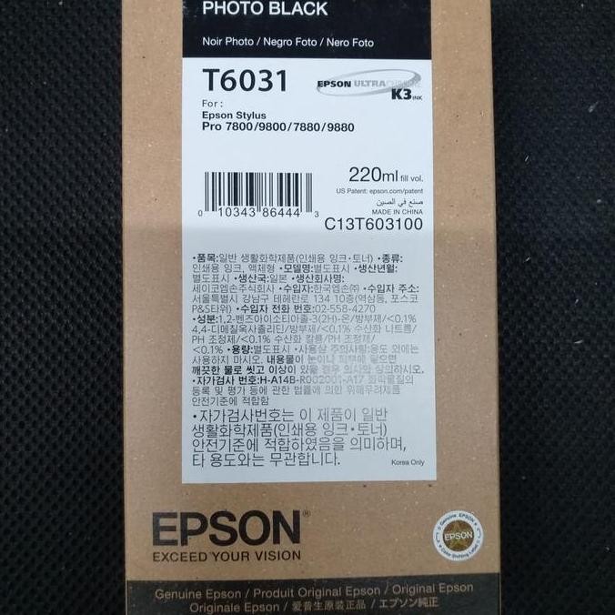 Epson Tinta T6031 Cartridge Photo Black Stylus Pro 7800/9800/7880/9880 New Stok
