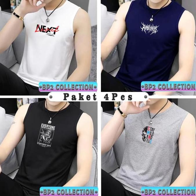 New Singlet Motif 4 Pcs 55K Pria Distro / Kaos Singlet Pria Dewasa / Baju Kaos Singlet Pria / Single