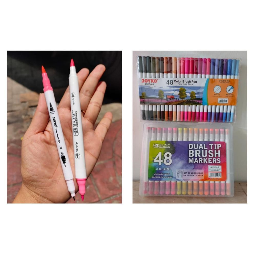 

brushpen bazic dual tip 12 warna brush pen water base plastic case usa brand